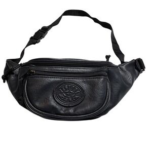 Vintage Flight Pax Black Leather Fanny Pack Waist Bag 3‎ Zip Adjustable Strap